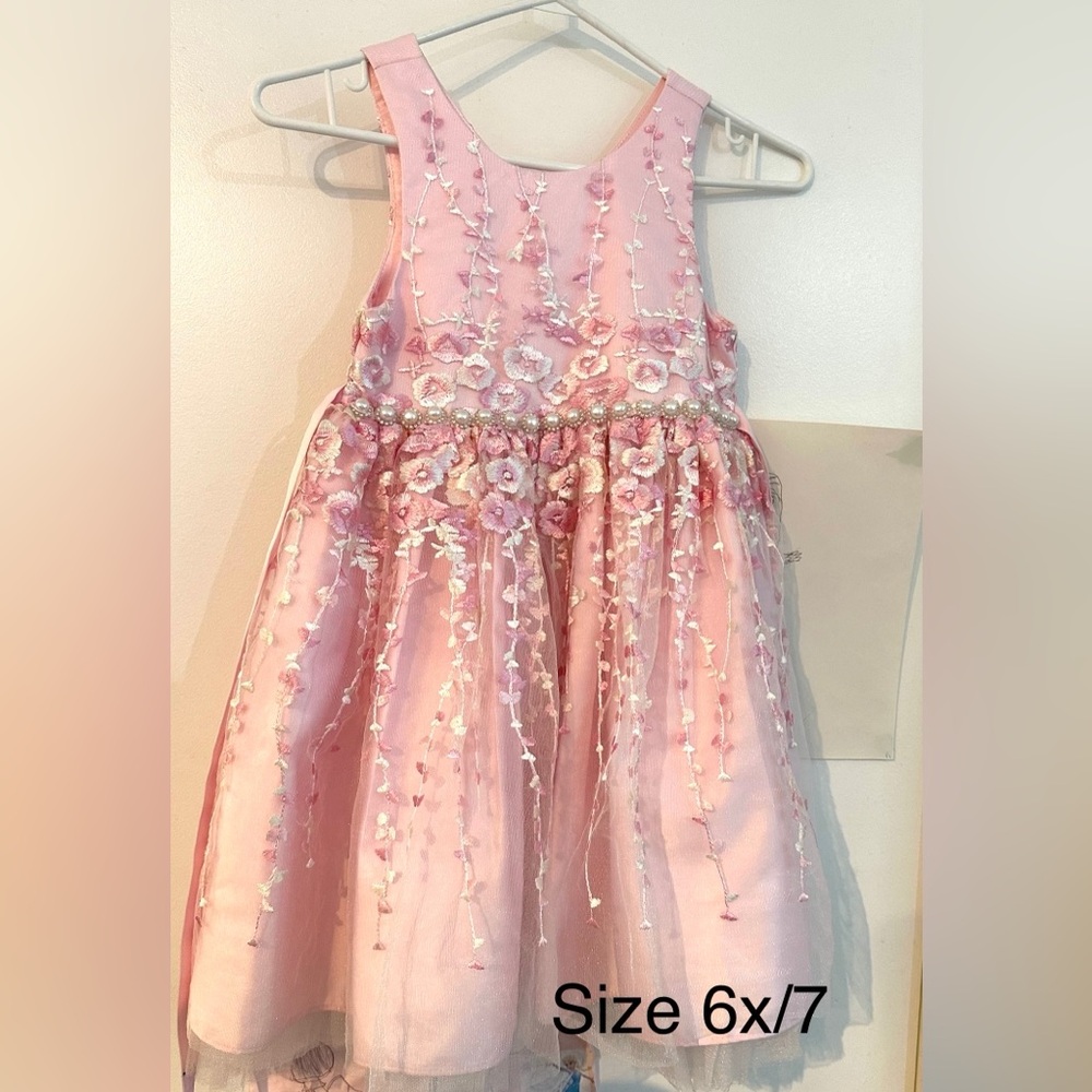 American Princess Pink Floral Embroidered Dress